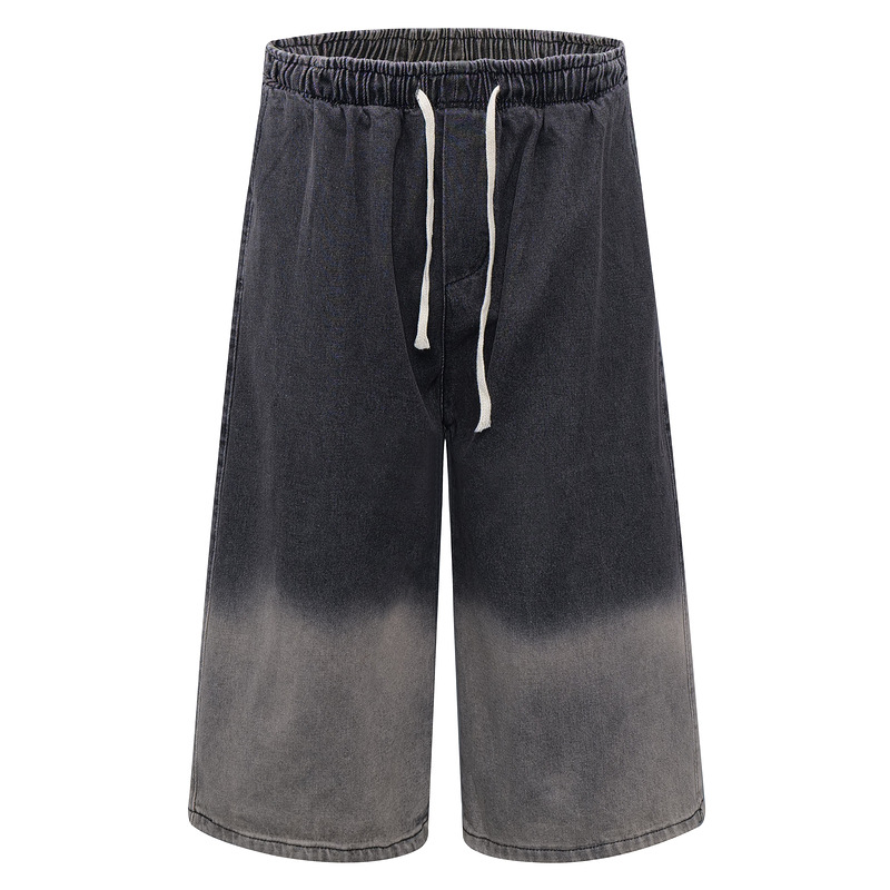 High Street Trend Brand Gradient Effect Jeans Men's Summer Wide-Level Cropped Pants