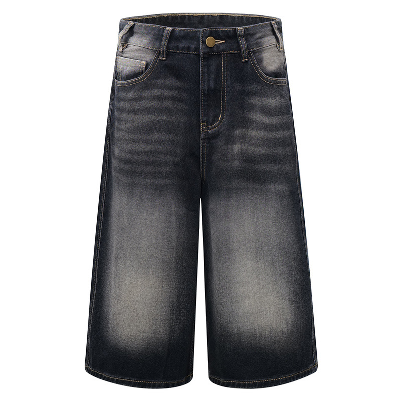 Cropped jeans men and women in summer loose and slim high waist casual wide-leg pants American pleats